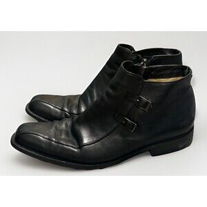 Gianni Versace Ankle Boots Black Leather GV Buckles Medusa Head Logo Silver 41.5